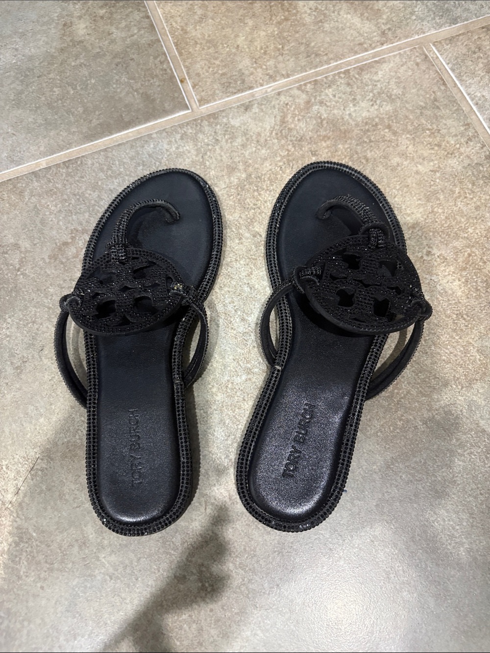Tory Burch Black Crochet Logo Slide Sandals